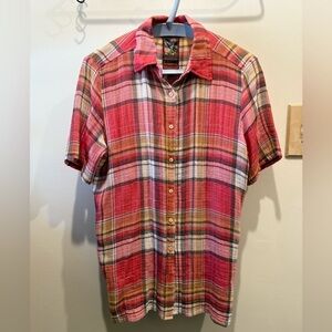 Johnny Was Red and Brown Plaid Casual Shirt